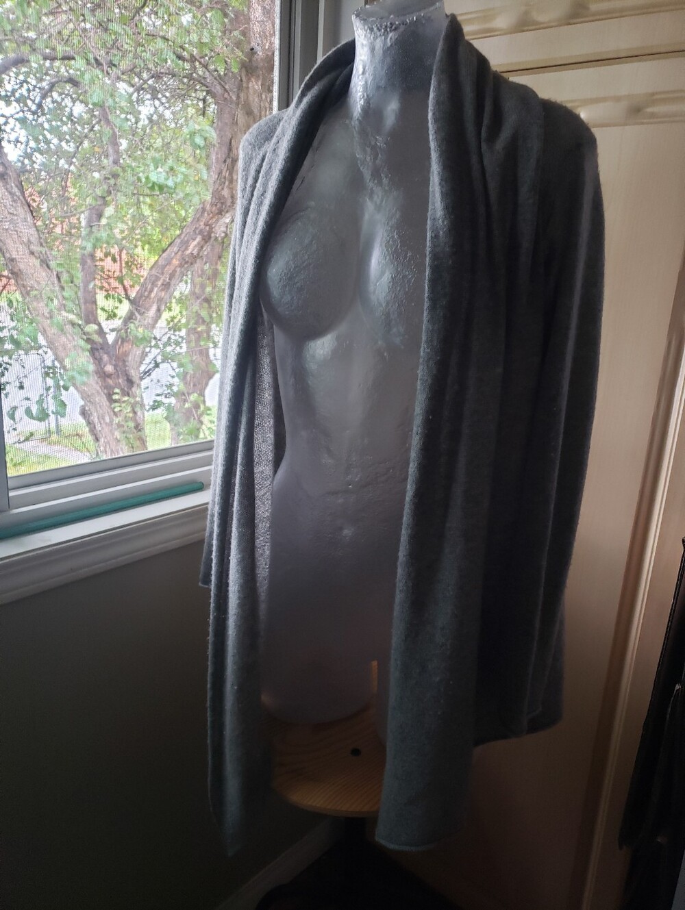 Club Monaco Draped Open-Front Cardigan in Charcoal Gray